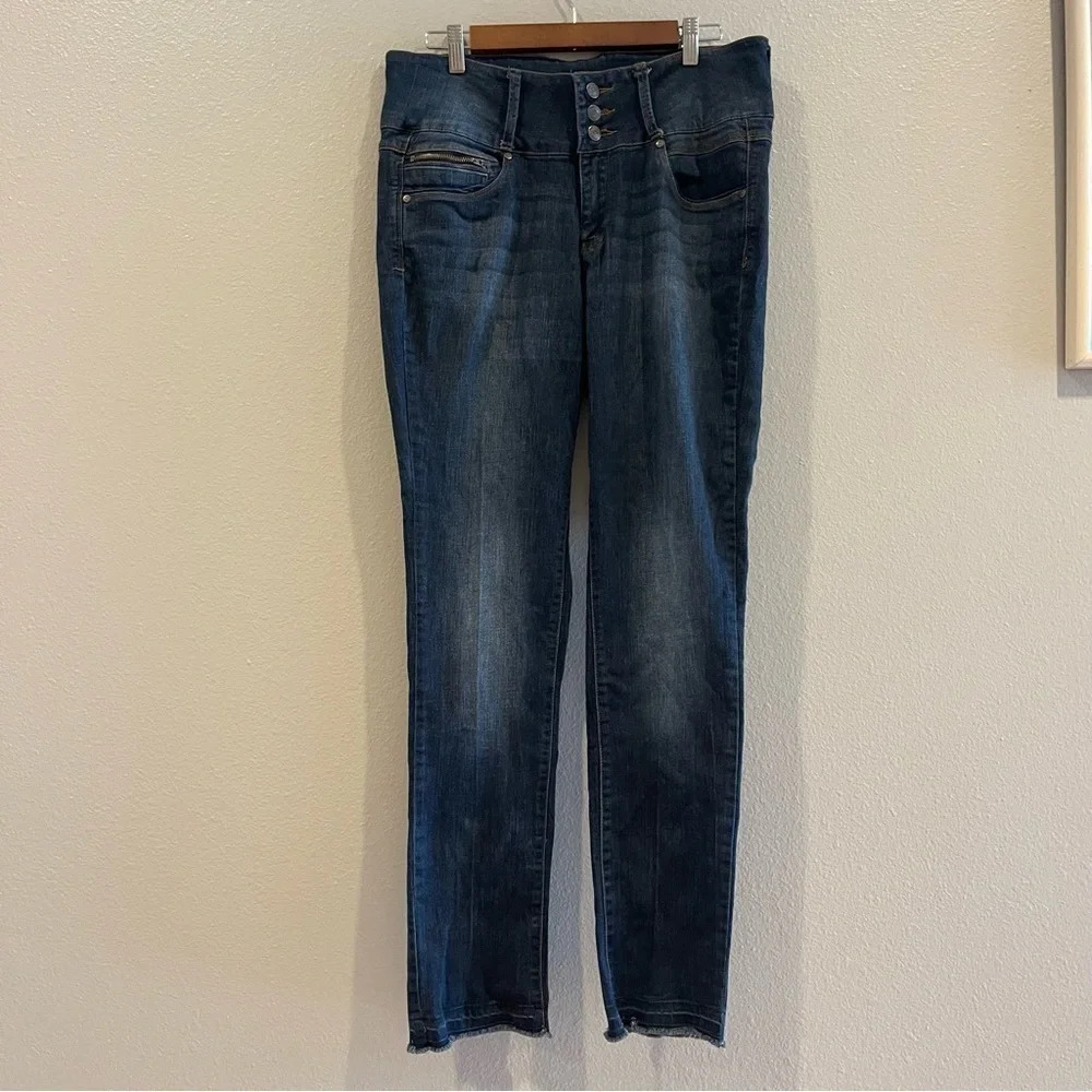 Nine Planet High Rise Wide Waist Band‎ Three Button Jeans skinny size 15